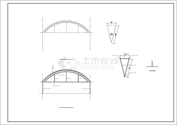 某精致拱形钢屋架厂房结构参考CAD详图-图一