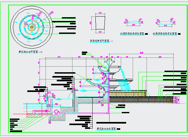 圆形景观跌水池及一个小景观水池