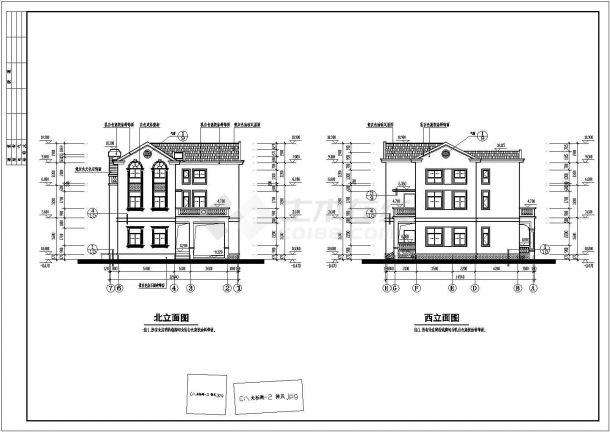 江苏两层砖混结构欧式别墅建筑设计施工图-图一