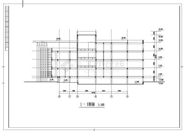 某地上五层图书馆cad 施工图纸-图一