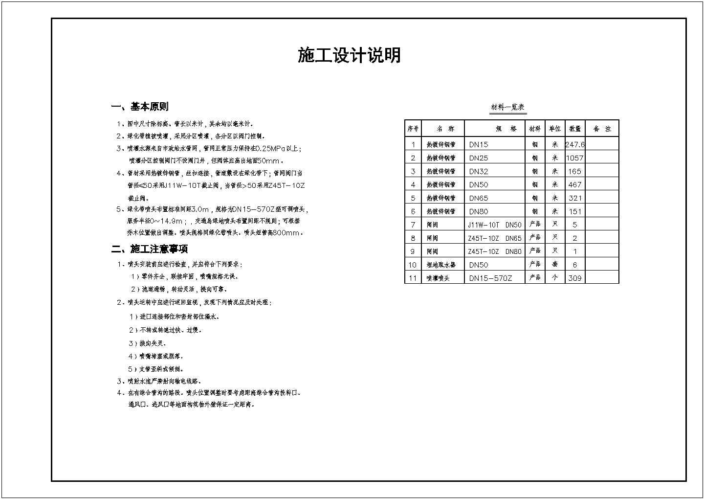 道路绿化给水施工图