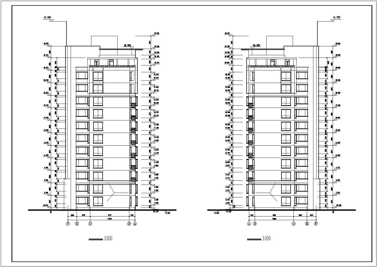 某小区多层居民楼建筑CAD平面布置参考图