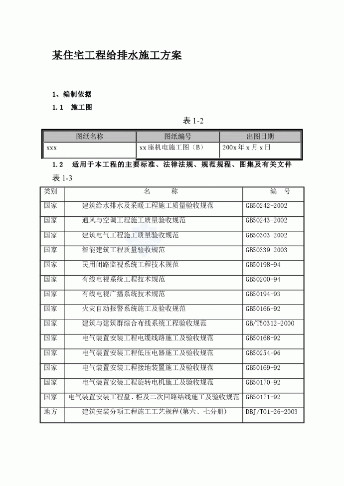 某住宅工程给排水施工方案_图1