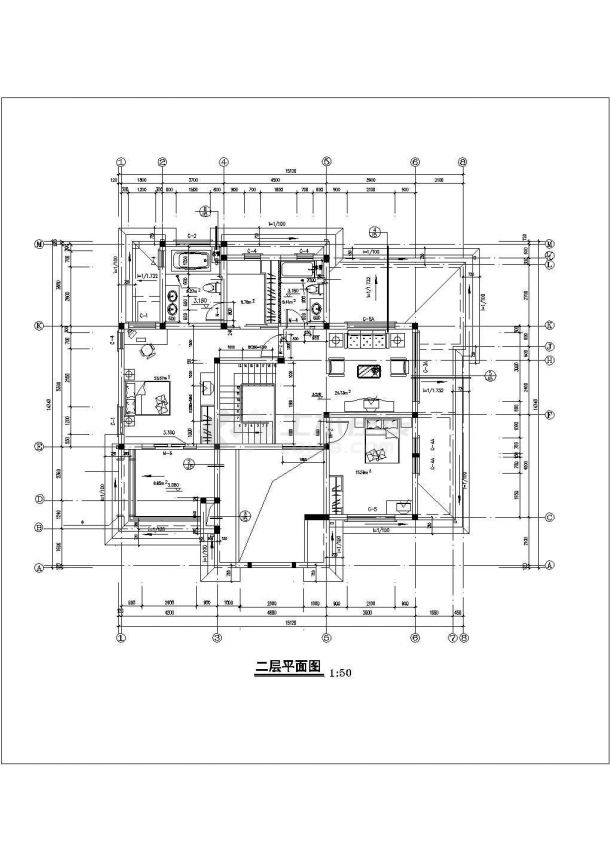 2层欧式别墅建筑设计施工平立面CAD参考详套图-图二
