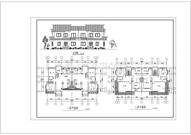 某二层双拼小康农居建筑方案图-图一