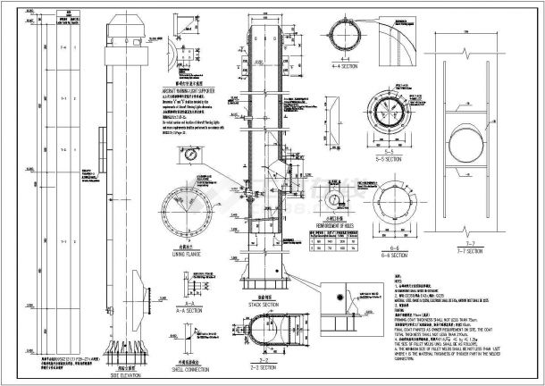 某地区60多米高钢烟囱结构设计图纸-图二