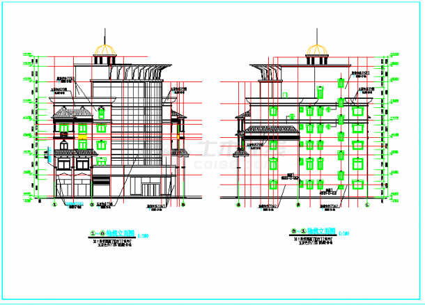 经典的六层小区会所建筑cad施工图纸（标注详细）-图二