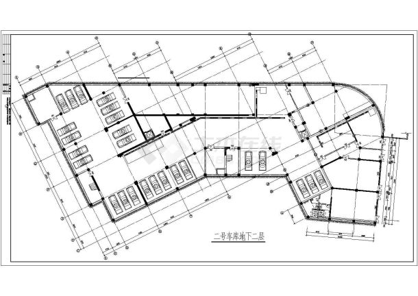 某小区地下车库停车位平面CAD布置图-图二