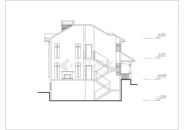某坡地别墅建筑设计施工图（带效果图）-图一