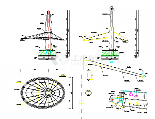 椭圆形钢结构顶棚CAD图-图一