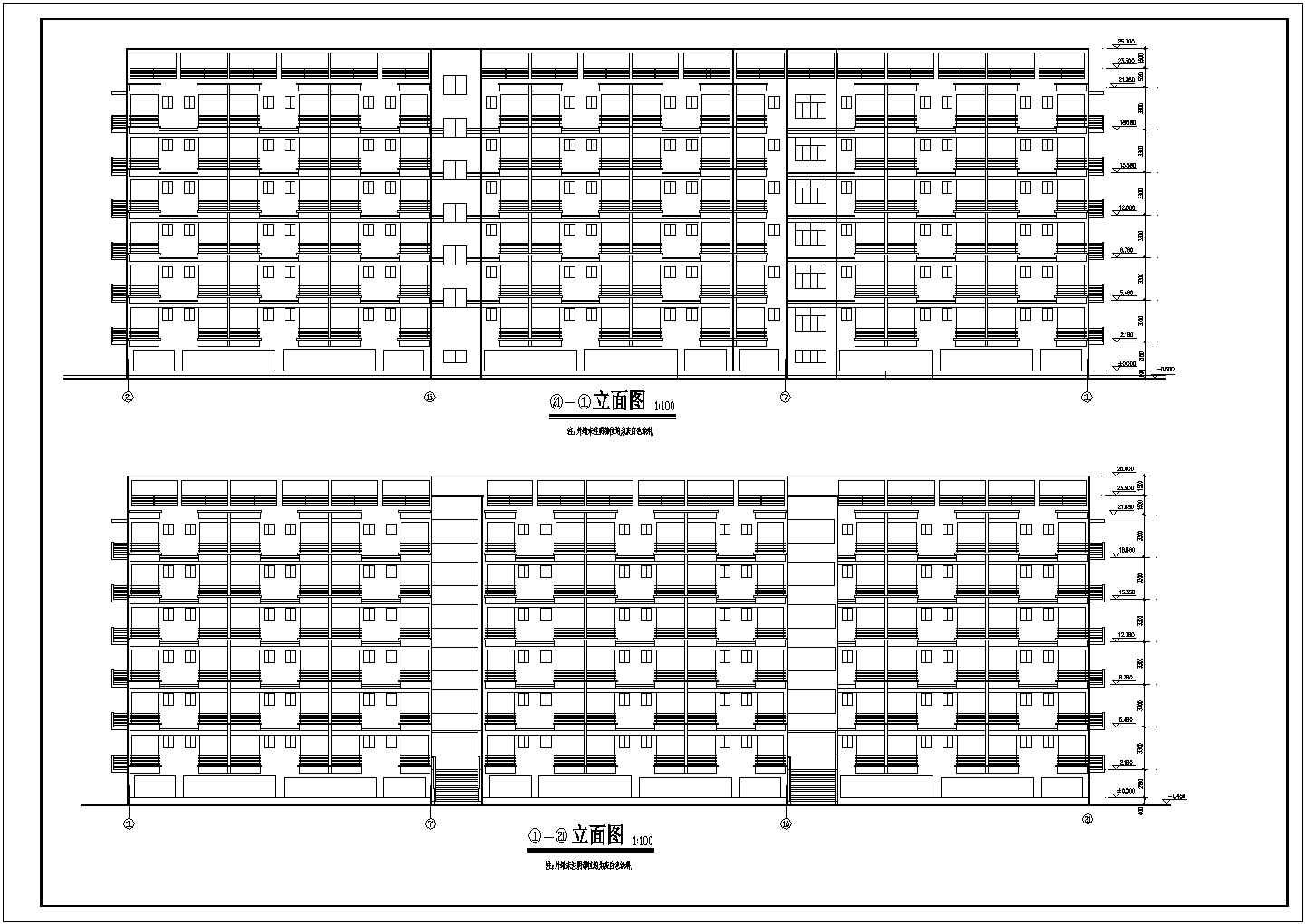 某学院多层宿舍楼建筑平剖面图