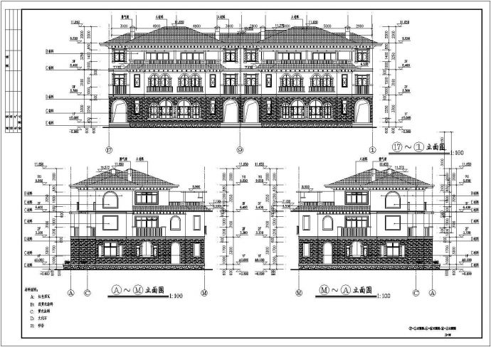 某地三层框架结构地中海风格联排别墅建筑设计方案图_图1