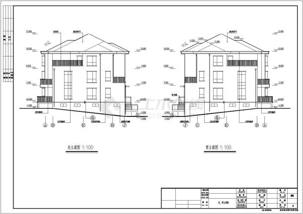 【山东】某三层框架结构双拼别墅建筑设计施工图-图一