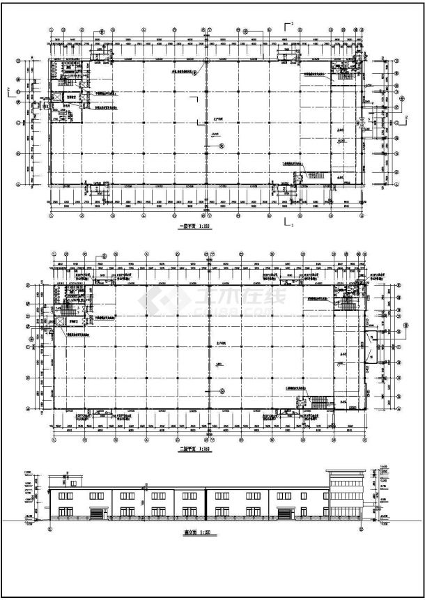 三层厂房建筑cad施工图（含设计说明）-图二