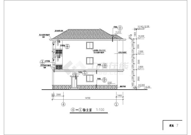 某地三层框架结构别墅建筑设计方案图-图二