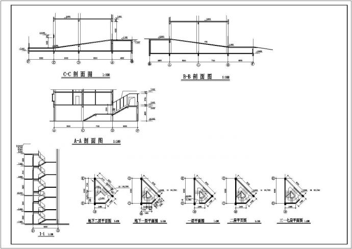 某多层商业大厦建筑平立剖面图_图1