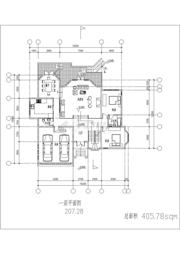 某地区坡地独栋别墅施工CAD详图-图一