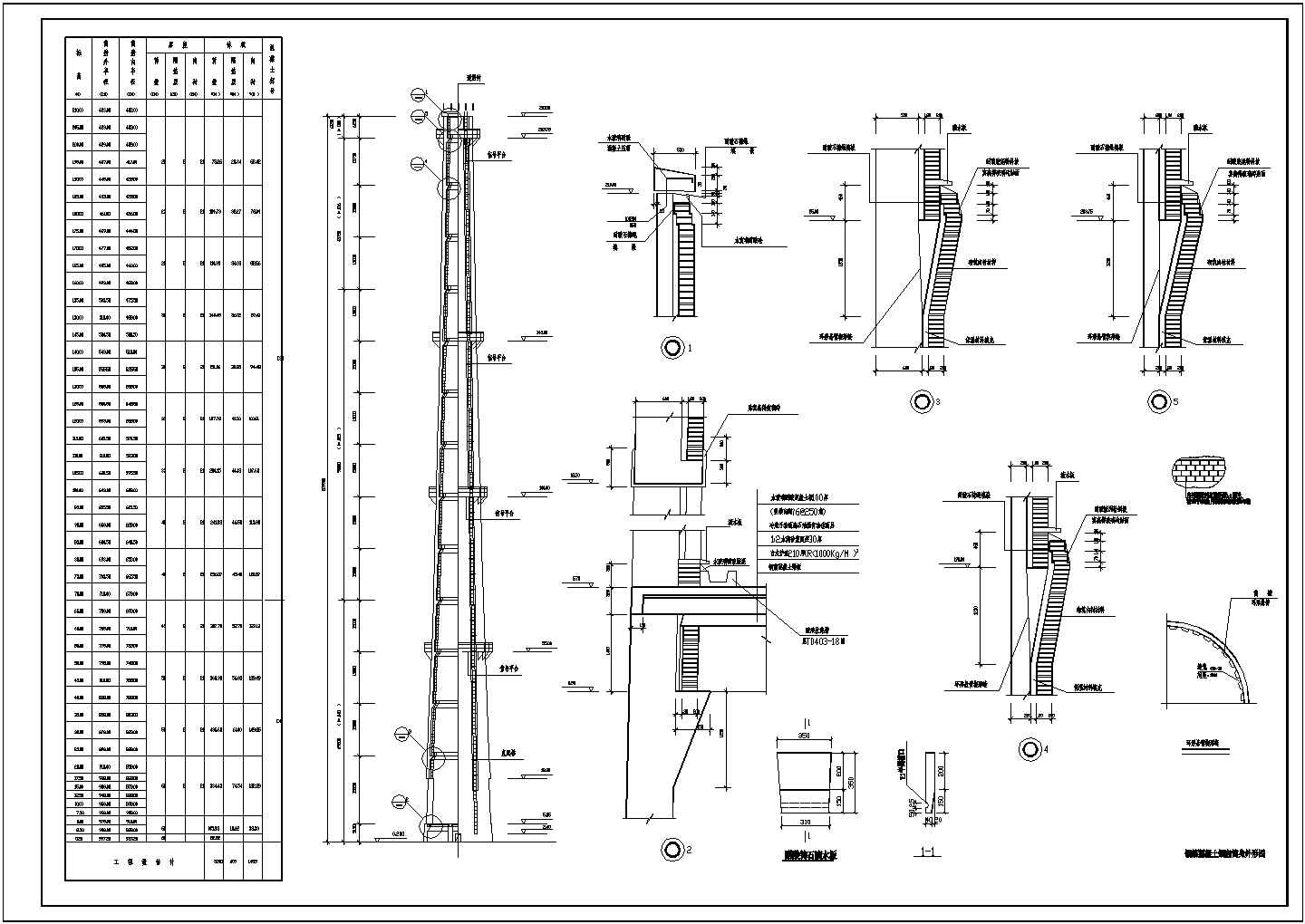 210m高钢筋混凝土烟囱结构施工图