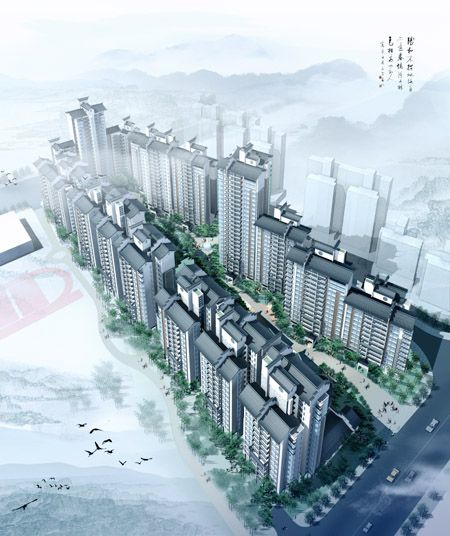  中式高层建筑住宅-图一
