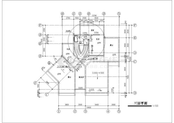 青岛市某地度假区别墅建筑方案CAD布置图-图二