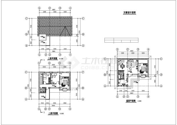 某地小户型农宅建筑设计方案CAD图-图二