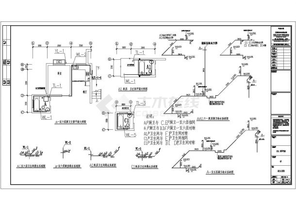安徽市某六层住宅给排水设计CAD布置图-图二