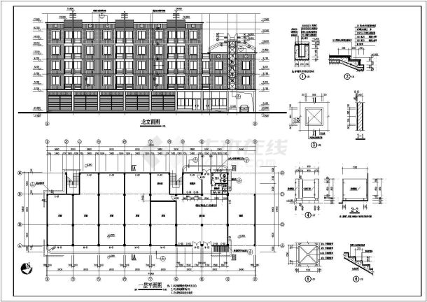某公司五层宿舍楼框架结构建筑设计方案图-图二