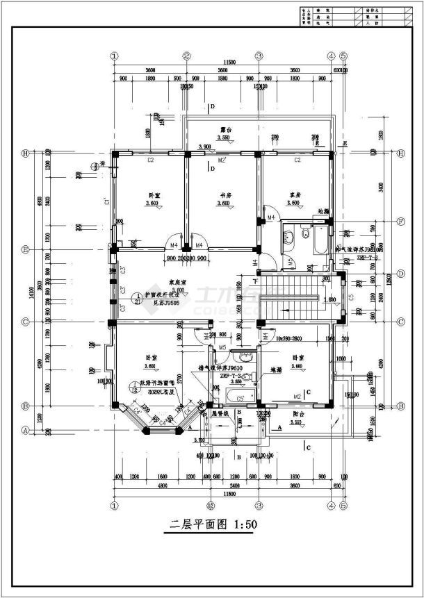 两层现代别墅建筑CAD图-图二