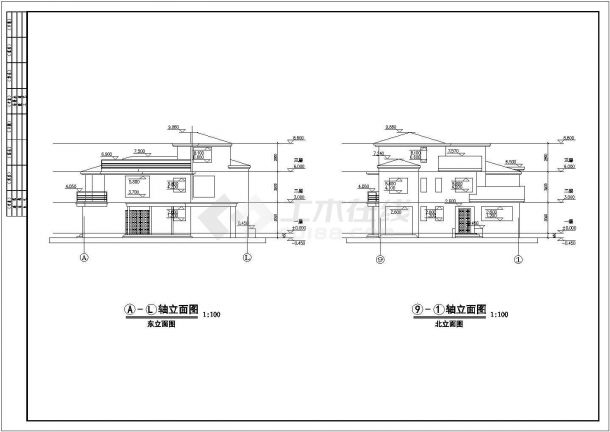 某现代风格独栋别墅建筑设计cad方案图-图二