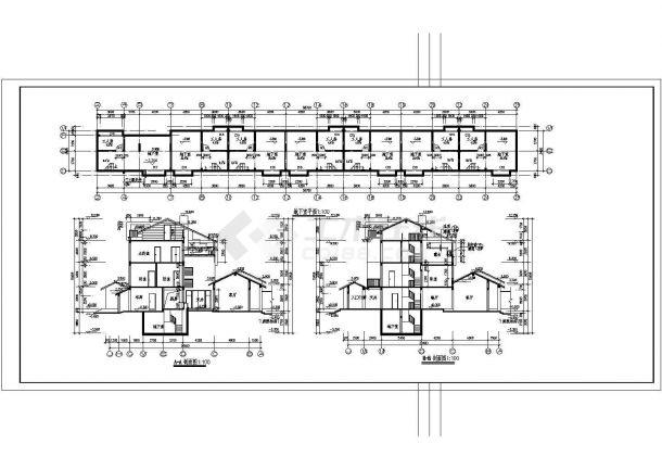 某地三层框架结构联体别墅建筑设计施工图-图二