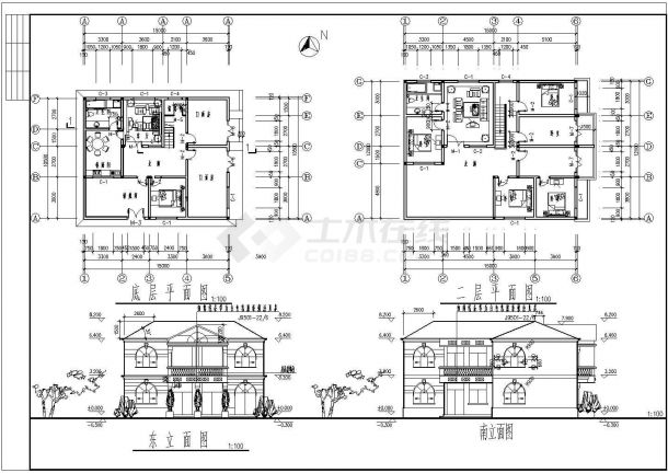 比较精美的两层别墅CAD平面布置参考图-图一