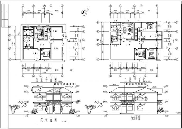 比较精美的两层别墅CAD平面布置参考图_图1
