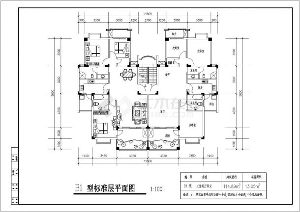 长春市某多层建筑户型建筑设计CAD布置图-图二