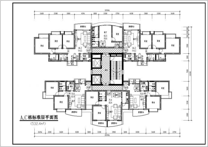 某套高层住宅楼房户型结构参考图纸_图1
