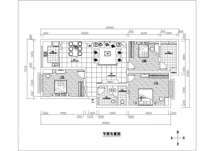 某地小区三室二厅住宅装修设计施工图_图1