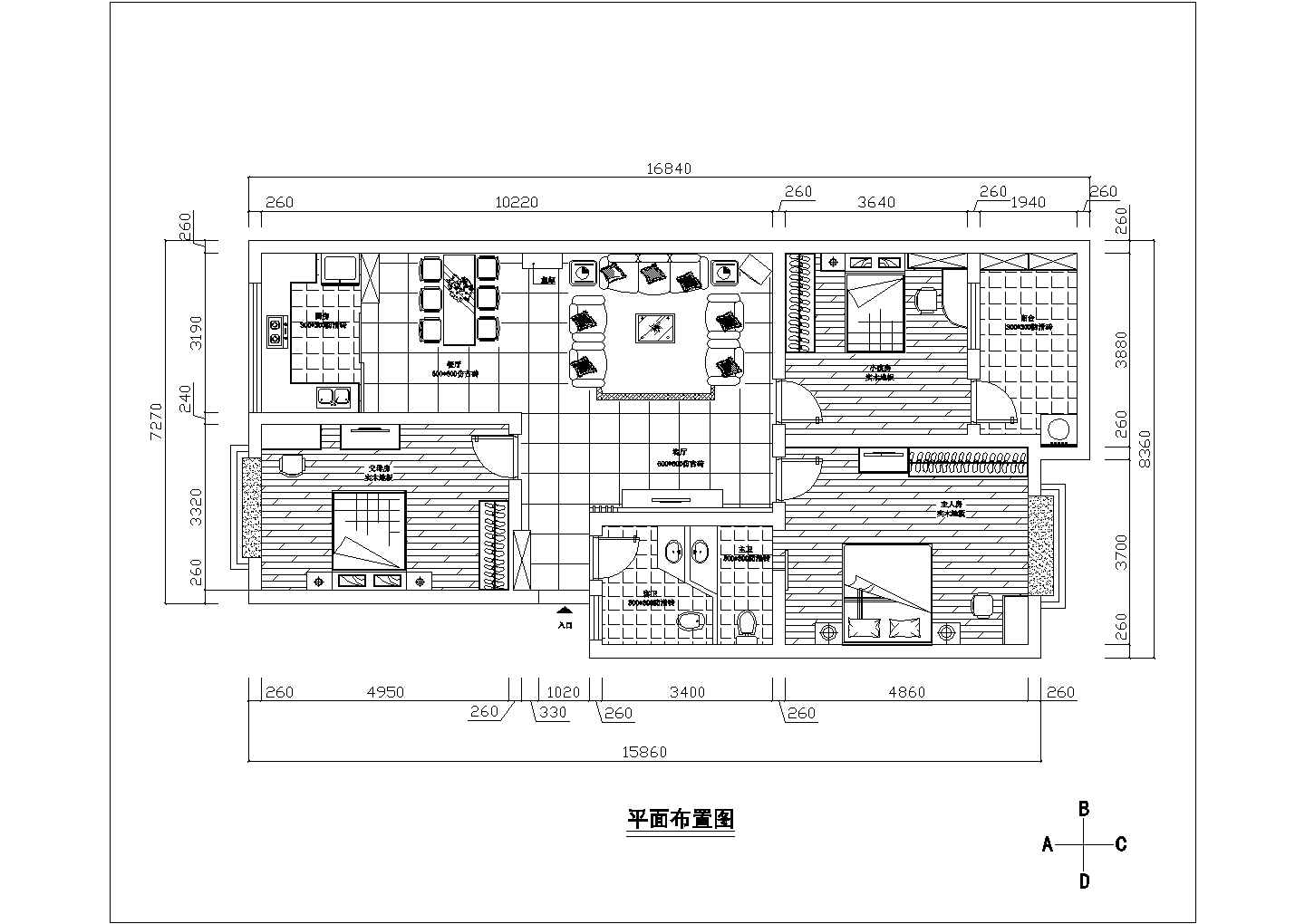 某地小区三室二厅住宅装修设计施工图