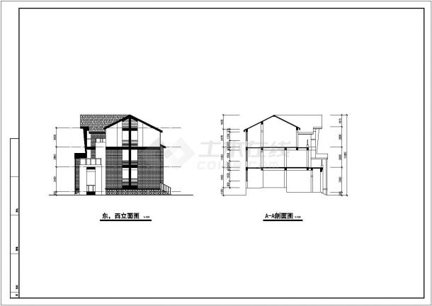 某地三层砖混结构双拼别墅建筑设计施工图-图二