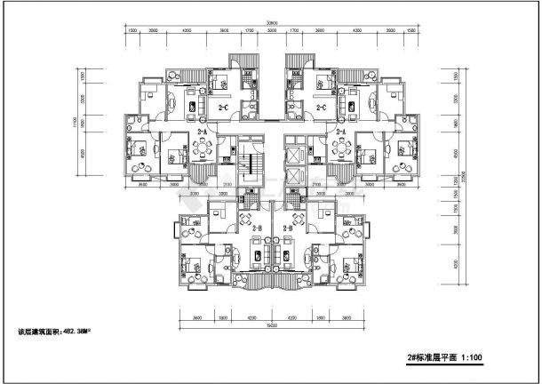 某地多层户型建筑设计施工CAD平面图-图二