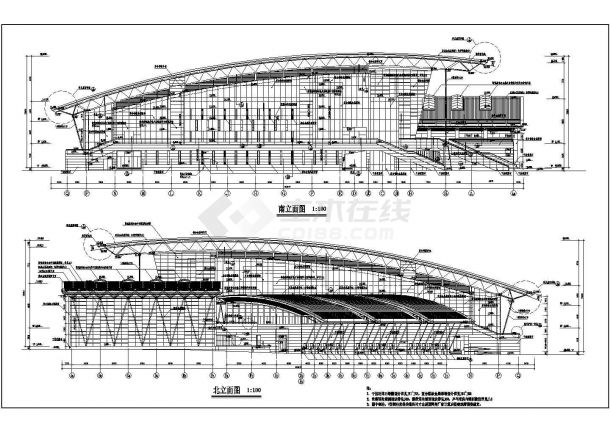 体育活动中心立面设计施工CAD图纸-图二