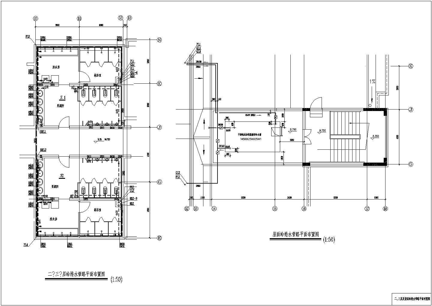 某三层宿舍楼给排水设计CAD布置图