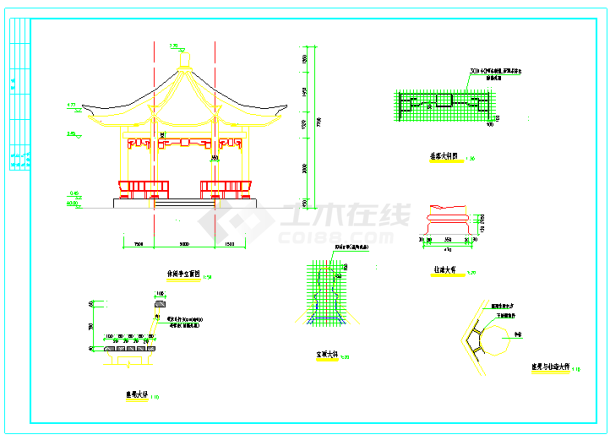 某区域木亭坐凳整套CAD布置图-图一