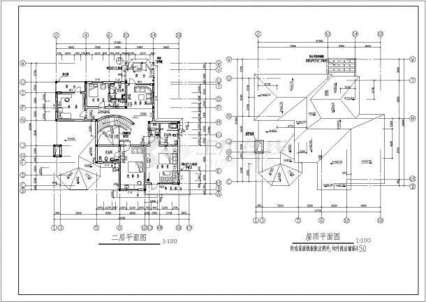 山地小别墅建筑结构施工设计CAD图纸-图二