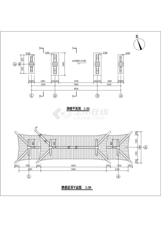 仿古牌坊 建筑cad施工图-图一