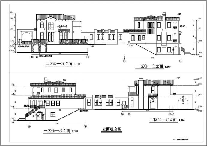 某地两层独栋连拼别墅建筑设计方案图_图1