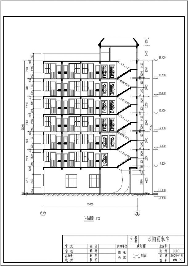 儋州市8*15m七层框架结构高层私宅建筑结构全图-图二