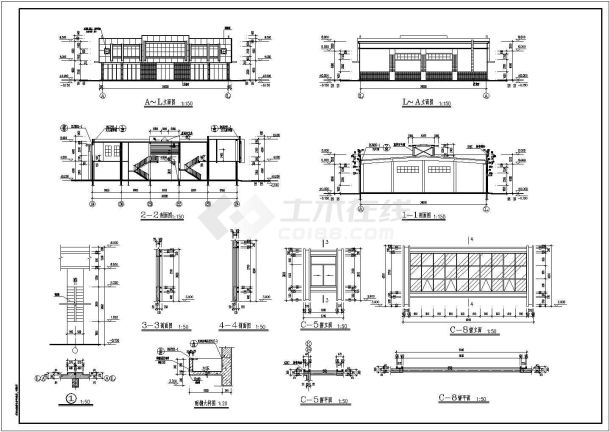 某钢筋混凝土排架结构菜市场建筑施工图-图一