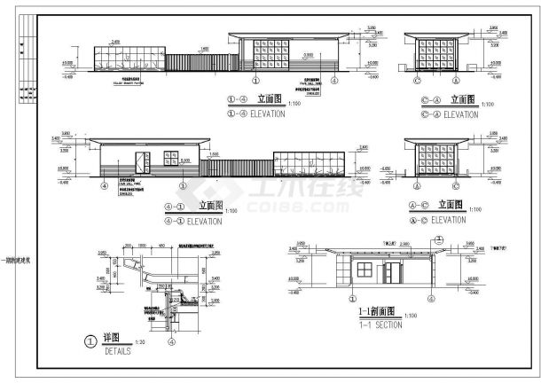 某厂房单层砖混结构门卫室建筑设计施工图-图一