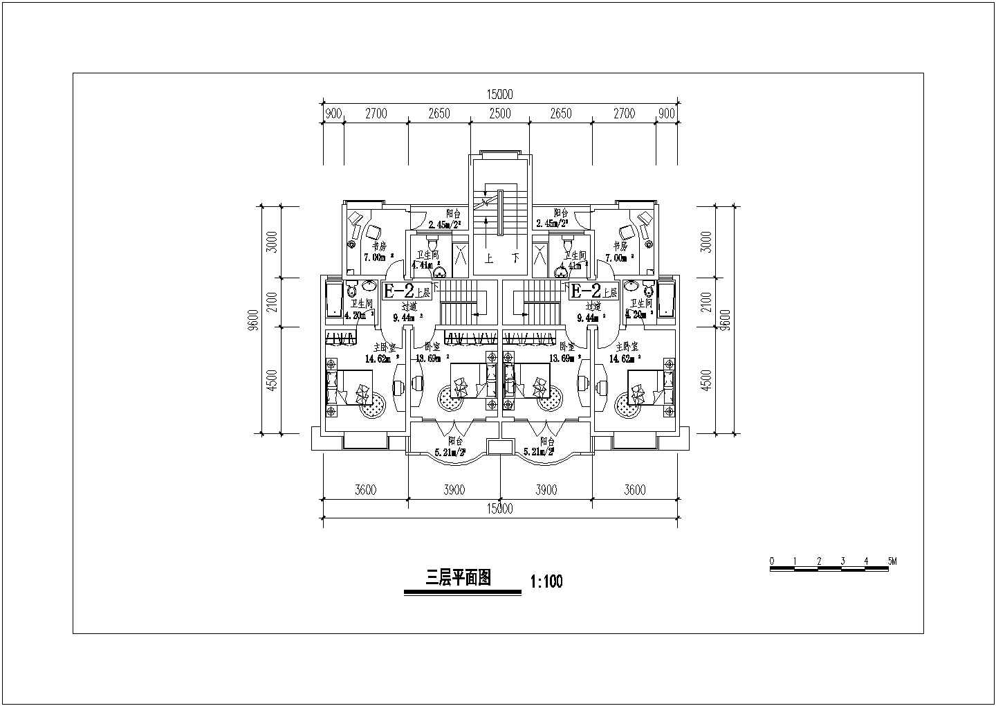 某复式房型建筑设计平面图（共5张）