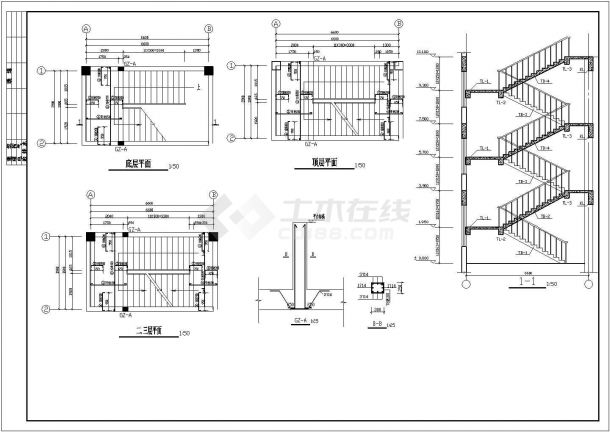  Detailed construction drawing of building structure of one set of frame office building - Figure 1