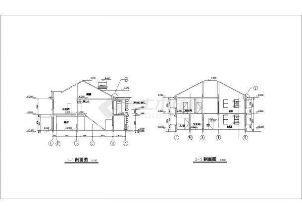 某别墅建筑设计方案CAD图-图二